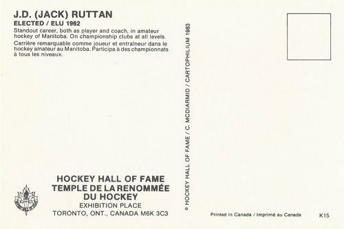 1983 Cartophilium Hockey Hall of Fame Postcards #K15 Jack Ruttan Back