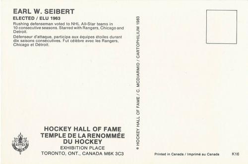 1983 Cartophilium Hockey Hall of Fame Postcards #K16 Earl Seibert Back