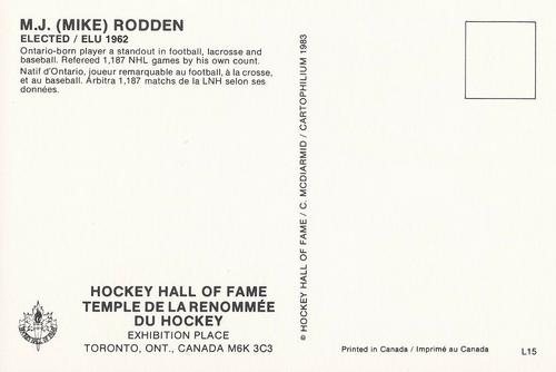 1983 Cartophilium Hockey Hall of Fame Postcards #L15 Mike Rodden Back