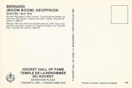 1983 Cartophilium Hockey Hall of Fame Postcards #M8 Bernard (Boom Boom) Geoffrion Back