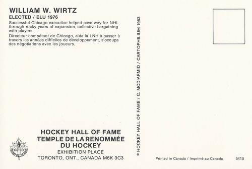 1983 Cartophilium Hockey Hall of Fame Postcards #M15 William W. Wirtz Back