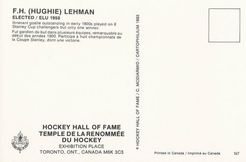 1983 Cartophilium Hockey Hall of Fame Postcards #N7 Hughie Lehman Back