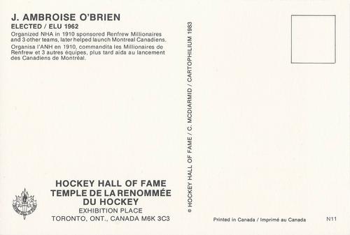 1983 Cartophilium Hockey Hall of Fame Postcards #N11 J. Ambrose O'Brien Back
