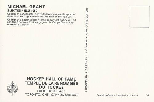 1983 Cartophilium Hockey Hall of Fame Postcards #O8 Michael Grant Back