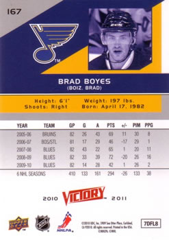 2010-11 Upper Deck Victory #167 Brad Boyes Back