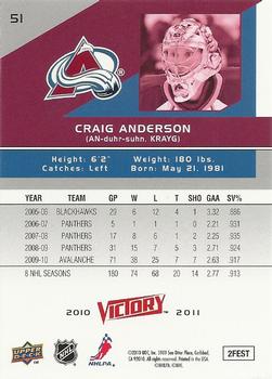 2010-11 Upper Deck Victory #51 Craig Anderson Back