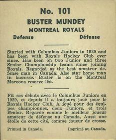 1937-38 World Wide Gum (V356) #101 Buster Mundey Back