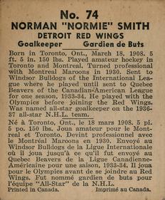 1937-38 World Wide Gum (V356) #74 Normie Smith Back