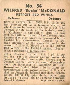 1937-38 World Wide Gum (V356) #84 Bucko McDonald Back