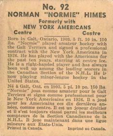 1937-38 World Wide Gum (V356) #92 Norman Himes Back
