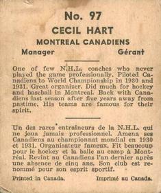 1937-38 World Wide Gum (V356) #97 Cecil M. Hart Back