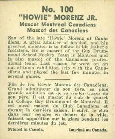 1937-38 World Wide Gum (V356) #100 Howie Morenz Jr. Back
