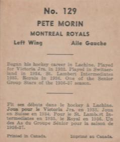 1937-38 World Wide Gum (V356) #129 Pete Morin Back