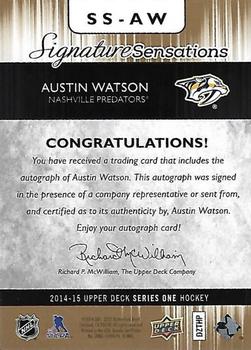 2014-15 Upper Deck - Signature Sensations #SS-AW Austin Watson Back