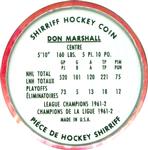 1962-63 Shirriff Coins #33 Don Marshall Back