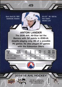 2014-15 Upper Deck AHL #49 Anton Lander Back