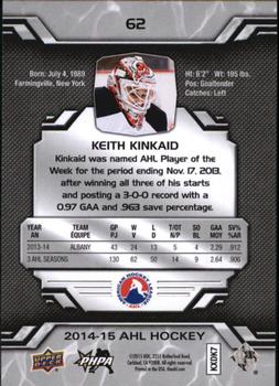 2014-15 Upper Deck AHL #62 Keith Kinkaid Back