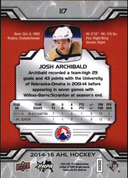 2014-15 Upper Deck AHL #117 Josh Archibald Back