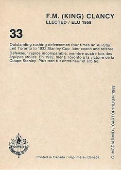 1985 Cartophilium Hockey Hall of Fame #33 King Clancy Back