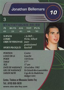 1999-00 Cartes, Timbres et Monnaies Sainte-Foy Shawinigan Cataractes (QMJHL) #3 Jonathan Bellemare Back
