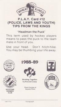 1988-89 Brandon Wheat Kings (WHL) Police #12 Jeff Odgers Back