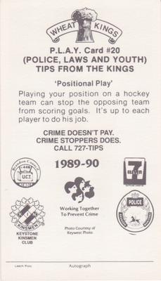 1989-90 Brandon Wheat Kings (WHL) Police #20 Jeff Odgers Back