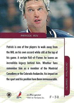 2003-04 In The Game Toronto Star - Foil #F-30 Patrick Roy Back