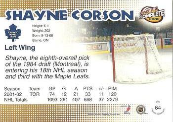2002-03 Pacific Crown Royale - 2002-03 Pacific Complete #64 Shayne Corson Back