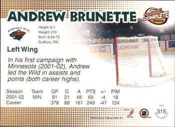 2002-03 Pacific Crown Royale - 2002-03 Pacific Complete #315 Andrew Brunette Back