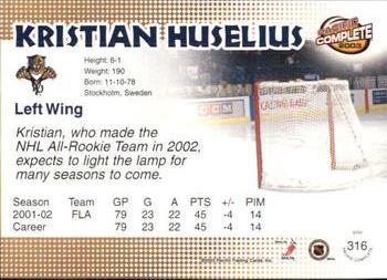 2002-03 Pacific Crown Royale - 2002-03 Pacific Complete #316 Kristian Huselius Back
