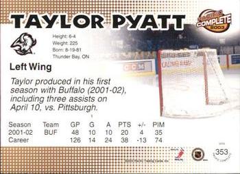 2002-03 Pacific Crown Royale - 2002-03 Pacific Complete #353 Taylor Pyatt Back
