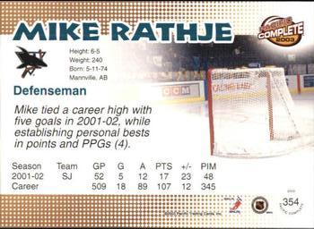 2002-03 Pacific Crown Royale - 2002-03 Pacific Complete #354 Mike Rathje Back