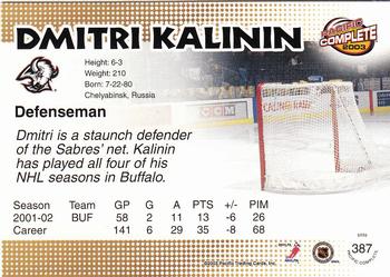 2002-03 Pacific Crown Royale - 2002-03 Pacific Complete #387 Dmitri Kalinin Back