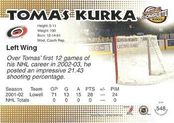 2002-03 Pacific Crown Royale - 2002-03 Pacific Complete #548 Tomas Kurka Back