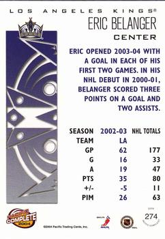 2003-04 Pacific Crown Royale - 2003-04 Pacific Complete #274 Eric Belanger Back