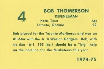 1974-75 Sioux City Musketeers (USHL) #1 Bob Thomerson Back