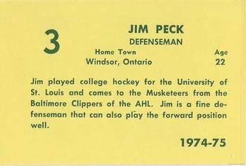 1974-75 Sioux City Musketeers (USHL) #3 Jim Peck Back