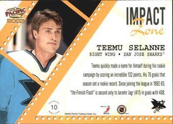 2002-03 Pacific - Impact Zone #10 Teemu Selanne Back
