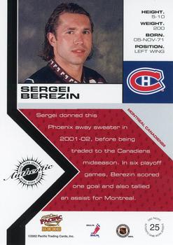 2002-03 Pacific - Jerseys #25 Sergei Berezin Back