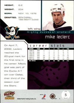 2002-03 Pacific - Red #5 Mike Leclerc Back