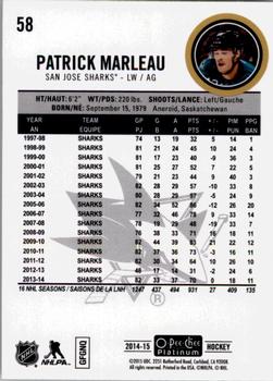 2014-15 O-Pee-Chee Platinum #58 Patrick Marleau Back