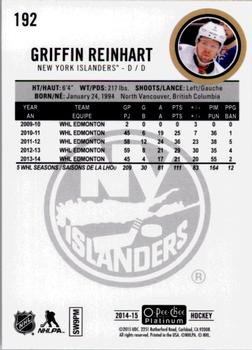 2014-15 O-Pee-Chee Platinum #192 Griffin Reinhart Back