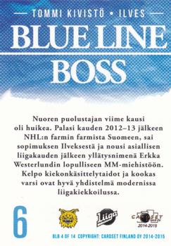 2014-15 Cardset Finland - Blue Line Boss #BLB4 Tommi Kivistö Back