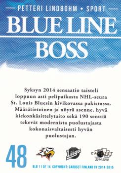 2014-15 Cardset Finland - Blue Line Boss #BLB11 Petteri Lindbohm Back