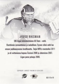 2014-15 Cardset Finland - Ghost Goalies 2 #GGII9 Juuso Riksman Back