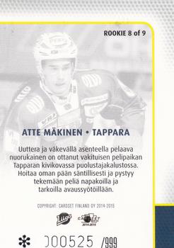 2014-15 Cardset Finland - Rookies #ROOKIE8 Atte Mäkinen Back