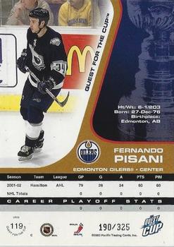 2002-03 Pacific Quest for the Cup - Gold #119 Fernando Pisani Back