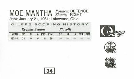 1988-89 Edmonton Oilers Action Magazine Tenth Anniversary Commemerative #34 Moe Mantha Back