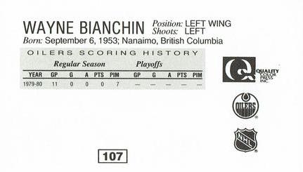1988-89 Edmonton Oilers Action Magazine Tenth Anniversary Commemerative #107 Wayne Bianchin Back