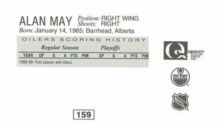 1988-89 Edmonton Oilers Action Magazine Tenth Anniversary Commemerative #159 Alan May Back